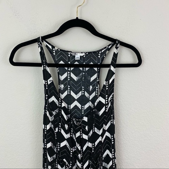 Volcom Black & White Racer Back Chevron Stripe Maxi Dress Front Snaps Small - Picture 4 of 13